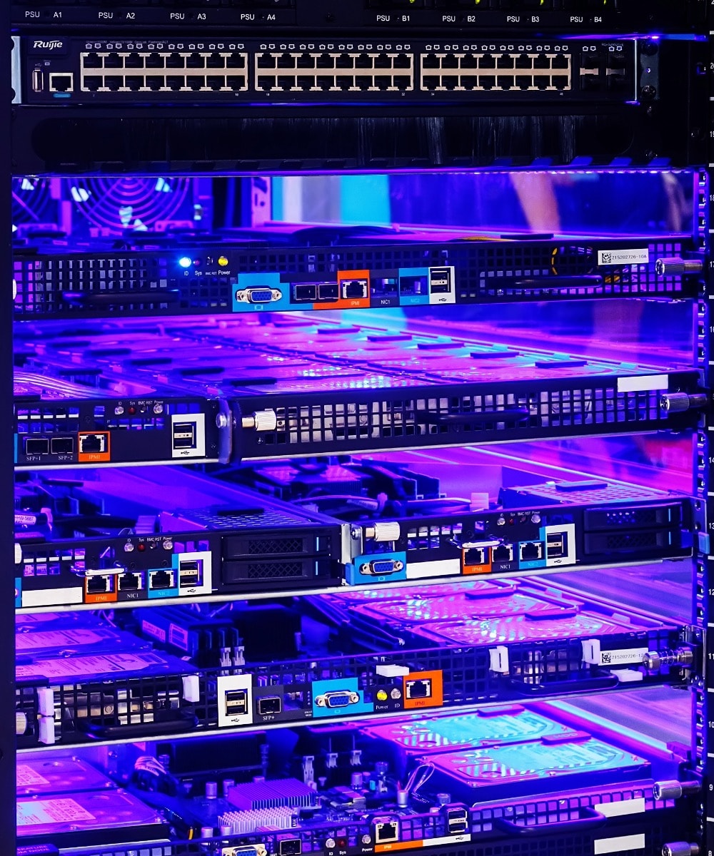 Network switch and servers stacked in a local rack