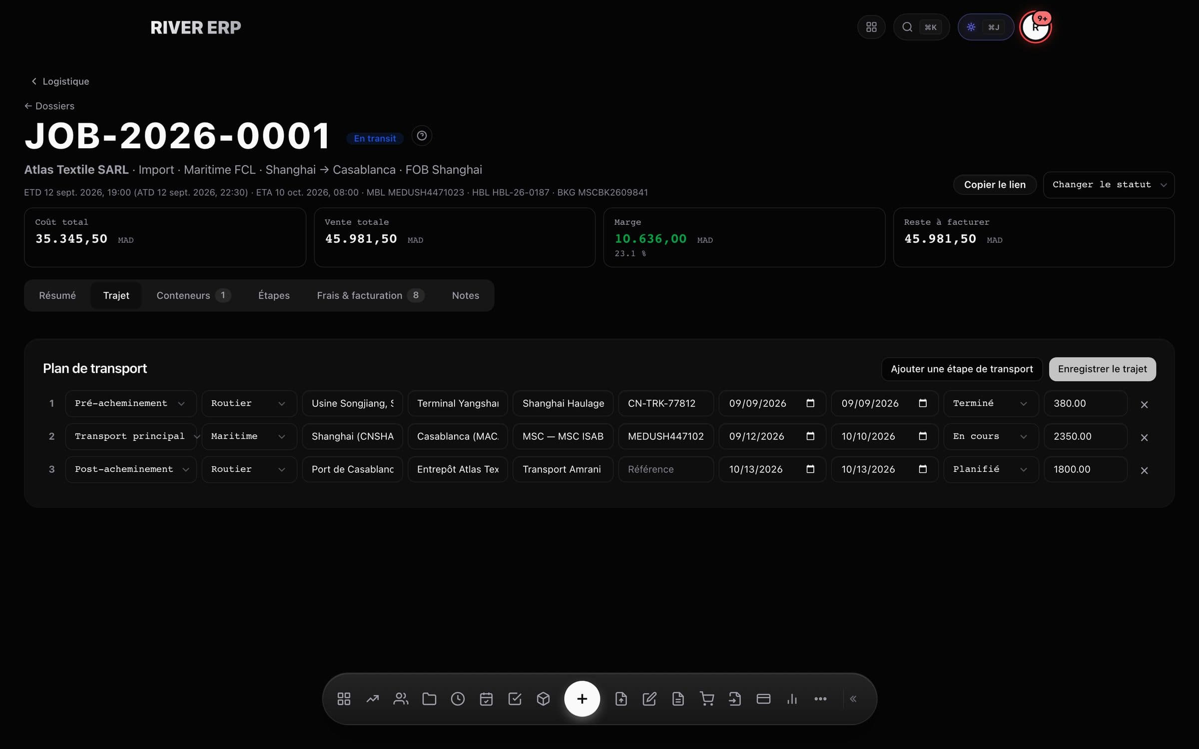 RIVER ERP freight job detail