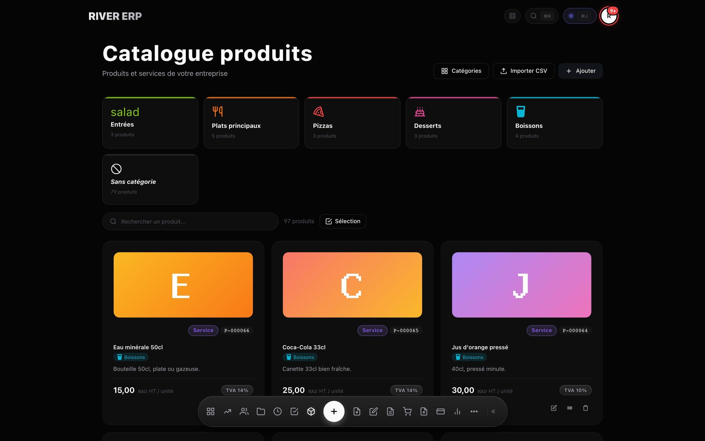 RIVER ERP product catalogue (sample data)