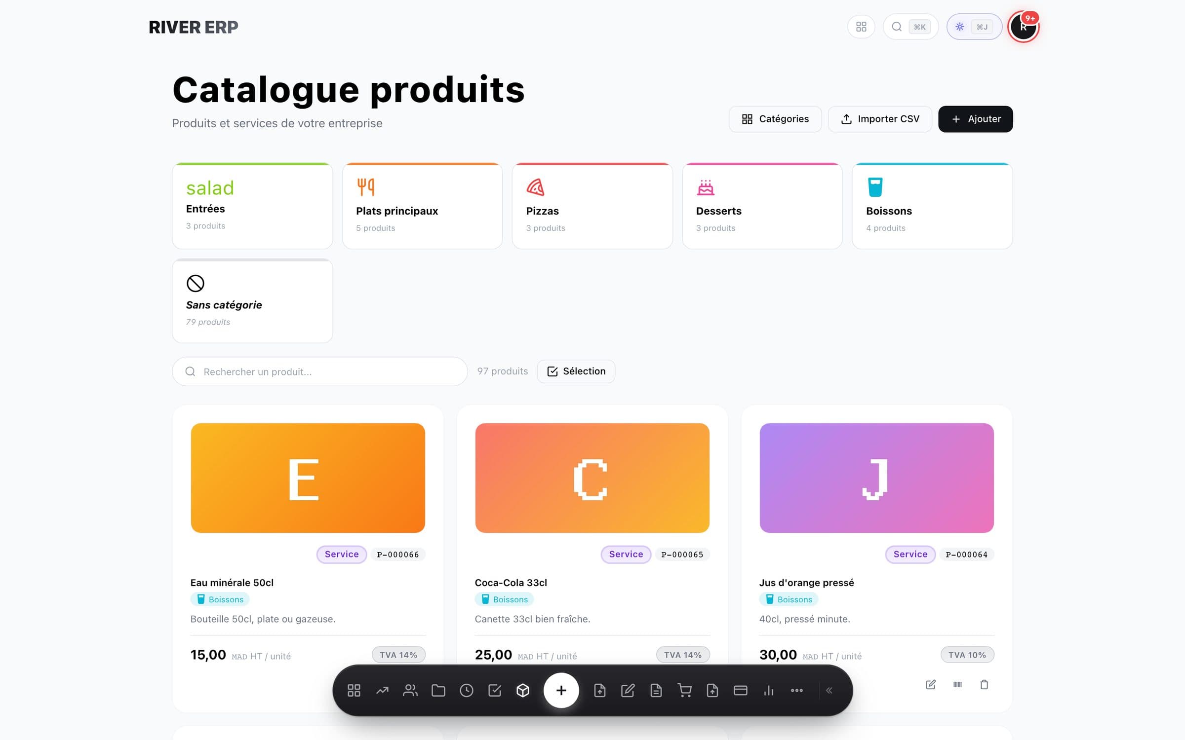 RIVER ERP product catalogue (sample data)